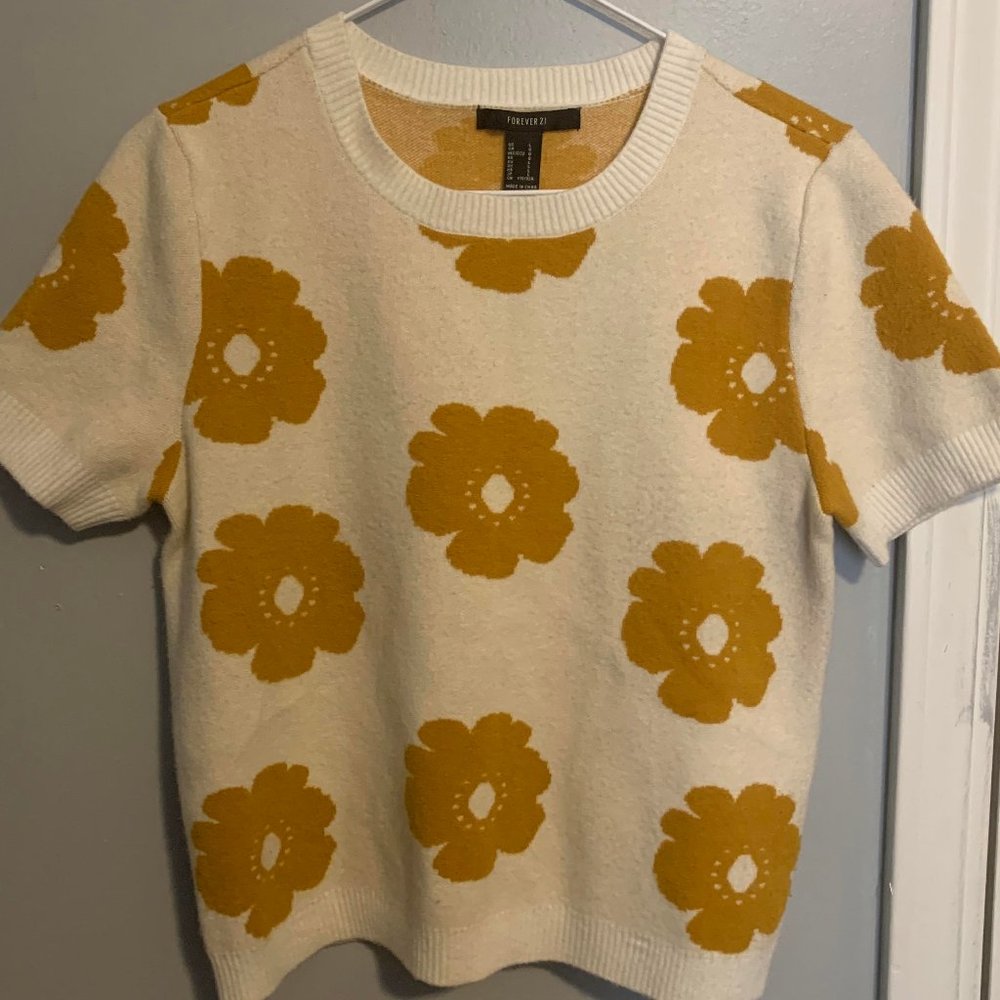 Forever 21 Yellow and Gold Floral Brushed Knit Top